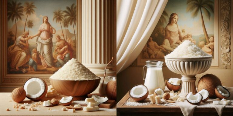 A bowl of grated coconut showing its fine texture, highlighting its health benefits and nutritional value.